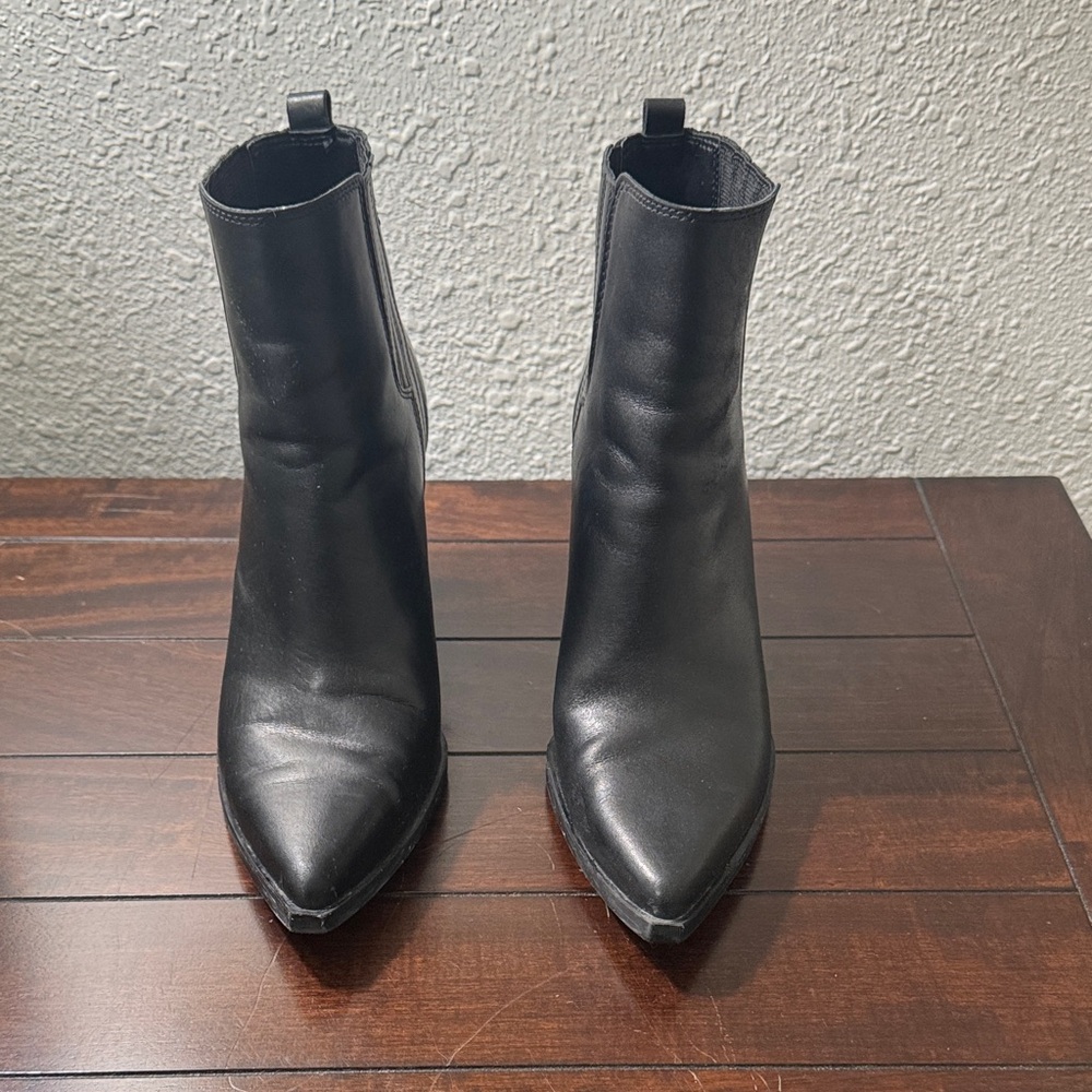 Marc Fisher Black Pointed Toe Leather Ankle Booties